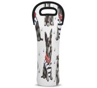 Mintoprints Cartoon Dog Scottish Terrier Wine Carrier Tote Bag 1-Bottle Neoprene Wine Cooler Bag Carriers Bag Case Wine Bottle Holder for Travel, Picnic, Party