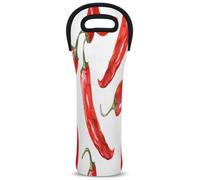 Mintoprints Chilli Wine Carrier Tote Bag Chilli Pepper 1-Bottle Neoprene Wine Cooler Bag Carriers Bag Case Wine Bottle Holder for Travel, Picnic, Party