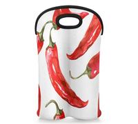 Mintoprints Chilli Wine Carrier Tote Bag for 2 Bottles Chilli Pepper Neoprene Wine Bottle Holder Carriers Bag Case Wine Cooler Bag for Travel, Picnic, Party