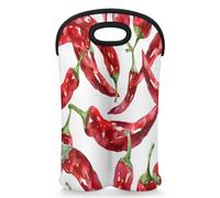 Mintoprints Chilli Wine Carrier Tote Bag for 2 Bottles Red Pepper Neoprene Wine Bottle Holder Carriers Bag Case Wine Cooler Bag for Travel, Picnic, Party