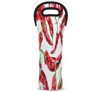 Mintoprints Chilli Wine Carrier Tote Bag Red Pepper 1-Bottle Neoprene Wine Cooler Bag Carriers Bag Case Wine Bottle Holder for Travel, Picnic, Party