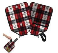Mintoprints Christmas Snowflake Pickleball Paddle Cover, Racket Sleeve with Pocket and Handle Strap Buffalo Plaid Paddle Case Fits Most Rackets