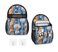 Mintoprints Coastal Nautical 2 Pack Wall Hanging Storage Bag Seahorse Seashell Starfish Hanging Organizer Bag with Pocket Fabric Storage Bag Basket for Kitchen, Bathroom Organizing