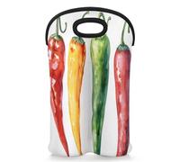Mintoprints Colorful Chilli Wine Carrier Tote Bag for 2 Bottles Vegetable Pepper Neoprene Wine Bottle Holder Carriers Bag Case Wine Cooler Bag for Travel, Picnic, Party