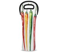 Mintoprints Colorful Chilli Wine Carrier Tote Bag Vegetable Pepper 1-Bottle Neoprene Wine Cooler Bag Carriers Bag Case Wine Bottle Holder for Travel, Picnic, Party