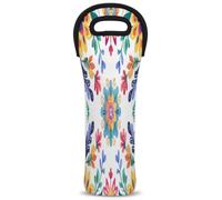 Mintoprints Colorful Floral Wine Carrier Tote Bag Summer Flowers 1-Bottle Neoprene Wine Cooler Bag Carrier Bag Case Wine Bottle Holder for Travel, Picnic, Party
