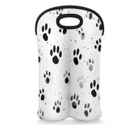 Mintoprints Colorful Pawprint Wine Carrier Tote Bag for 2 Bottles Animal Paw Black White Neoprene Wine Bottle Holder Carriers Bag Case Wine Cooler Bag for Travel, Picnic, Party