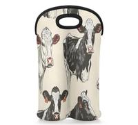 Mintoprints Cow Pattern Wine Carrier Tote Bag for 2 Bottles Cow Print Neoprene Wine Bottle Holder Carriers Bag Case Wine Cooler Bag for Travel, Picnic, Party