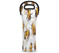Mintoprints Cute Bee Wine Carrier Tote Bag Honey Bees 1-Bottle Neoprene Wine Cooler Bag Carriers Bag Case Wine Bottle Holder for Travel, Picnic, Party