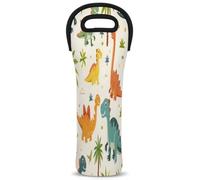 Mintoprints Cute Dinosaur Palm Wine Carrier Tote Bag 1-Bottle Neoprene Wine Cooler Bag Carriers Bag Case Wine Bottle Holder for Travel, Picnic, Party