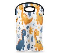 Mintoprints Cute Dinosaurs Wine Carrier Tote Bag for 2 Bottles Dino Dinosaur Neoprene Wine Bottle Holder Carriers Bag Case Wine Cooler Bag for Travel, Picnic, Party