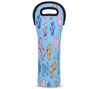 Mintoprints Cute Dog Paw Prints Bones Wine Carrier Tote Bag 1-Bottle Neoprene Wine Cooler Bag Carriers Bag Case Wine Bottle Holder for Travel, Picnic, Party