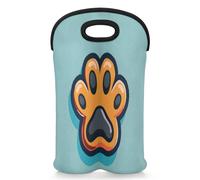 Mintoprints Cute Pawprint Animal Paw Puppy Cat Paw Wine Carrier Tote Bag for 2 Bottles Neoprene Wine Bottle Holder Carriers Bag Case Wine Cooler Bag for Travel, Picnic, Party
