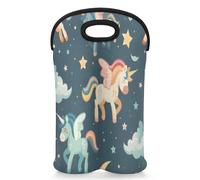 Mintoprints Cute Unicorn Cloud Wine Carrier Tote Bag for 2 Bottles Neoprene Wine Bottle Holder Carriers Bag Case Wine Cooler Bag for Travel, Picnic, Party