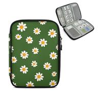 Mintoprints Daisy Green Travel Electronic Organizer Case, Slim Cable Management Bag for Game Console & Accessories, Portable Double Zipper Pouch with Mesh Pockets & Elastic Straps