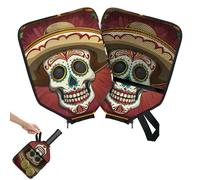 Mintoprints Day of The Dead Pickleball Paddle Cover, Racket Sleeve with Pocket and Handle Strap Funny Sugar Skull Hat Paddle Case Fits Most Rackets