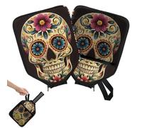 Mintoprints Day of The Dead Pickleball Paddle Cover, Racket Sleeve with Pocket and Handle Strap Skull Halloween Paddle Case Fits Most Rackets