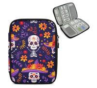 Mintoprints Day Of The Dead Travel Electronic Organizer Case, Skull Skeleton Slim Cable Management Bag for Game Console & Accessories, Portable Double Zipper Pouch with Mesh Pockets & Elastic Straps