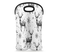 Mintoprints Deer Merry Christmas Wine Carrier Tote Bag for 2 Bottles Neoprene Wine Bottle Holder Carriers Bag Case Wine Cooler Bag for Travel, Picnic, Party