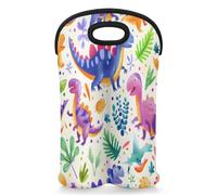 Mintoprints Dinosaur Theme Wine Carrier Tote Bag for 2 Bottles Neoprene Wine Bottle Holder Carriers Bag Case Wine Cooler Bag for Travel, Picnic, Party