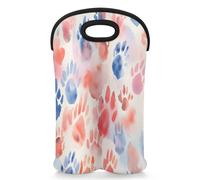 Mintoprints Dog Paw Colorful Wine Carrier Tote Bag for 2 Bottles Cute Pets Paw Neoprene Wine Bottle Holder Carriers Bag Case Wine Cooler Bag for Travel, Picnic, Party
