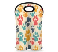 Mintoprints Dog Paw Print Pet Wine Carrier Tote Bag for 2 Bottles Lovely Puppy Cat Footprint Neoprene Wine Bottle Holder Carriers Bag Case Wine Cooler Bag for Travel, Picnic, Party