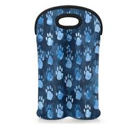 Mintoprints Dog Paws Wine Carrier Tote Bag for 2 Bottles Puppy Cat Footprint Neoprene Wine Bottle Holder Carriers Bag Case Wine Cooler Bag for Travel, Picnic, Party