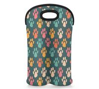 Mintoprints Dog Paws Wine Carrier Tote Bag for 2 Bottles Puppy Pawprint Animal Paw Neoprene Wine Bottle Holder Carriers Bag Case Wine Cooler Bag for Travel, Picnic, Party