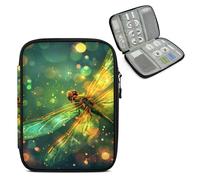 Mintoprints Dragonfly Travel Electronic Organizer Case, Green Animal Slim Cable Management Bag for Game Console & Accessories, Portable Double Zipper Pouch with Mesh Pockets & Elastic Straps