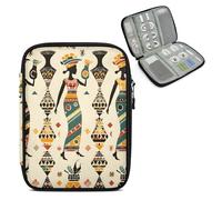 Mintoprints Ethnic African Travel Electronic Organizer Case, American Women Slim Cable Management Bag for Game Console & Accessories, Portable Double Zipper Pouch with Mesh Pockets & Elastic Straps