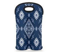 Mintoprints Ethnic Aztec Wine Carrier Tote Bag for 2 Bottles Boho Native Neoprene Wine Bottle Holder Carriers Bag Case Wine Cooler Bag for Travel, Picnic, Party