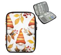 Mintoprints Fall Gnome Travel Electronic Organizer Case, Autumn Leaves Slim Cable Management Bag for Game Console & Accessories, Portable Double Zipper Pouch with Mesh Pockets & Elastic Straps