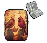 Mintoprints Fall Maple Leaves Travel Electronic Organizer Case, Red Birds Slim Cable Management Bag for Game Console & Accessories, Portable Double Zipper Pouch with Mesh Pockets & Elastic Straps