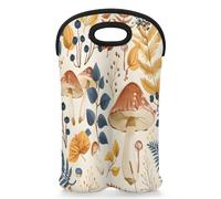 Mintoprints Fall Mushroom Wine Carrier Tote Bag for 2 Bottles Neoprene Wine Bottle Holder Carriers Bag Case Wine Cooler Bag for Travel, Picnic, Party