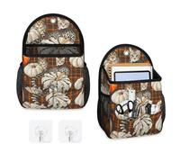 Mintoprints Fall Pumpkin 2 Pack Wall Hanging Storage Bag Cat Plaid Hanging Organizer Bag with Pocket Cloth Storage Bag Basket for Kitchen,Bathroom Organizer