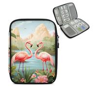 Mintoprints Flamingos Travel Electronic Organizer Case, Tropical Leave Slim Cable Management Bag for Game Console & Accessories, Portable Double Zipper Pouch with Mesh Pockets & Elastic Straps