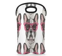 Mintoprints French Bulldogs Dog Wine Carrier Tote Bag for 2 Bottles Neoprene Wine Bottle Holder Carriers Bag Case Wine Cooler Bag for Travel, Picnic, Party