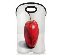 Mintoprints Fruits Wine Carrier Tote Bag for 2 Bottles Red Apples Neoprene Wine Bottle Holder Carriers Bag Case Wine Cooler Bag for Travel, Picnic, Party