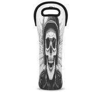 Mintoprints Funny Skull Wine Carrier Tote Bag Black White Sugar Skeleton 1-Bottle Neoprene Wine Cooler Bag Carriers Bag Case Wine Bottle Holder for Travel, Picnic, Party