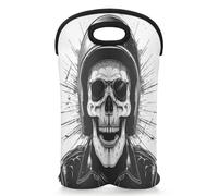 Mintoprints Funny Skull Wine Carrier Tote Bag for 2 Bottles Black White Sugar Skeleton Neoprene Wine Bottle Holder Carriers Bag Case Wine Cooler Bag for Travel, Picnic, Party
