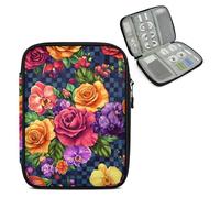 Mintoprints Garden Rose Floral Travel Electronic Organizer Case, Slim Cable Management Bag for Game Console & Accessories, Portable Double Zipper Pouch with Mesh Pockets & Elastic Straps