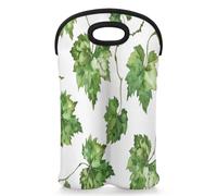 Mintoprints Grapes Leaves Wine Carrier Tote Bag for 2 Bottles Watercolor Plant Leaves Neoprene Wine Bottle Holder Carriers Bag Case Wine Cooler Bag for Travel, Picnic, Party