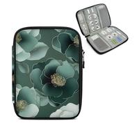 Mintoprints Green Floral Watercolor Travel Electronic Organizer Case, Slim Cable Management Bag for Game Console & Accessories, Portable Double Zipper Pouch with Mesh Pockets & Elastic Straps