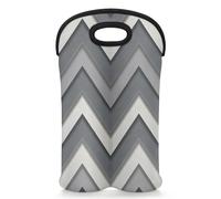 Mintoprints Grey Wine Carrier Tote Bag for 2 Bottles Gray Zigzag Stripes Chevron Pattern Neoprene Wine Bottle Holder Carriers Bag Case Wine Cooler Bag for Travel, Picnic, Party