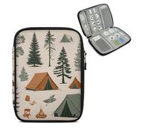 Mintoprints Happy Camper Travel Electronic Organizer Case, Rustic Tree Slim Cable Management Bag for Game Console & Accessories, Portable Double Zipper Pouch with Mesh Pockets & Elastic Straps