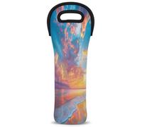 Mintoprints Hawaiian Beach Wine Carrier Tote Bag Sunset Sea Ocean 1-Bottle Neoprene Wine Cooler Bag Carriers Bag Case Wine Bottle Holder for Travel, Picnic, Party