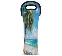 Mintoprints Hawaiian Wine Carrier Tote Bag Summer Palm Seaside 1-Bottle Neoprene Wine Cooler Bag Carriers Bag Case Wine Bottle Holder for Travel, Picnic, Party
