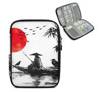 Mintoprints Japanese Mountains Travel Electronic Organizer Case, Red Sun Slim Cable Management Bag for Game Console & Accessories, Portable Double Zipper Pouch with Mesh Pockets & Elastic Straps