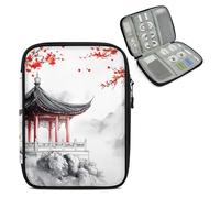 Mintoprints Japanese Red Flower Travel Electronic Organizer Case, Asian Mountain Tech Organizer Pouch Cord Storage Bag for Phone, Cable, Charger, Accessories