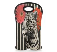 Mintoprints Leopard Print Wine Carrier Tote Bag for 2 Bottles Leopard Cheetah Neoprene Wine Bottle Holder Carriers Bag Case Wine Cooler Bag for Travel, Picnic, Party